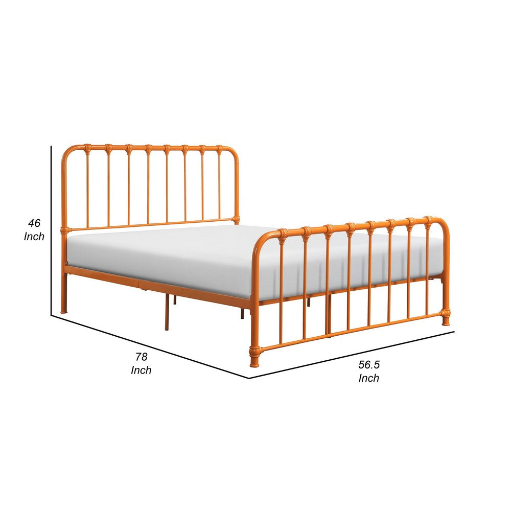 Ethan Full Size Metal Bed, Orange Spindle Design, Heavy Duty Slat Support - BM316827