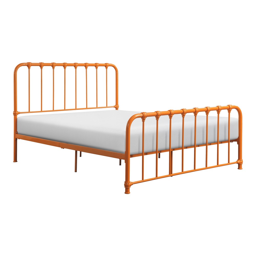 Ethan Full Size Metal Bed, Orange Spindle Design, Heavy Duty Slat Support - BM316827