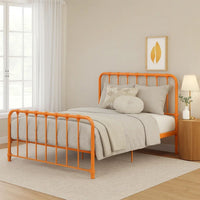 Ethan Full Size Metal Bed, Orange Spindle Design, Heavy Duty Slat Support - BM316827