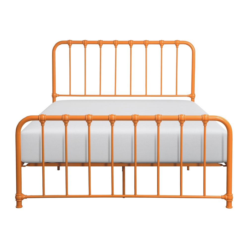 Ethan Twin Size Metal Bed, Orange Spindle Design, Heavy Duty Slat Support - BM316828