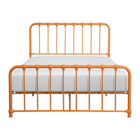 Ethan Twin Size Metal Bed, Orange Spindle Design, Heavy Duty Slat Support - BM316828