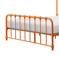 Ethan Twin Size Metal Bed, Orange Spindle Design, Heavy Duty Slat Support - BM316828