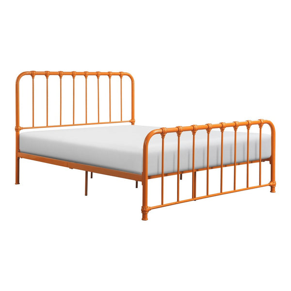 Ethan Twin Size Metal Bed, Orange Spindle Design, Heavy Duty Slat Support - BM316828