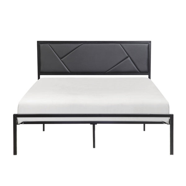 Nick Full Size Platform Bed, Black Faux Leather Upholstered Headboard - BM316831