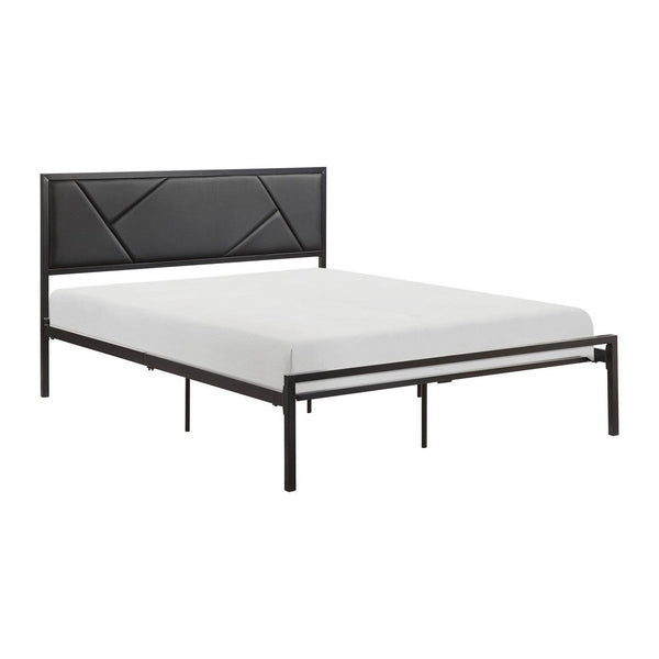 Nick Full Size Platform Bed, Black Faux Leather Upholstered Headboard - BM316831