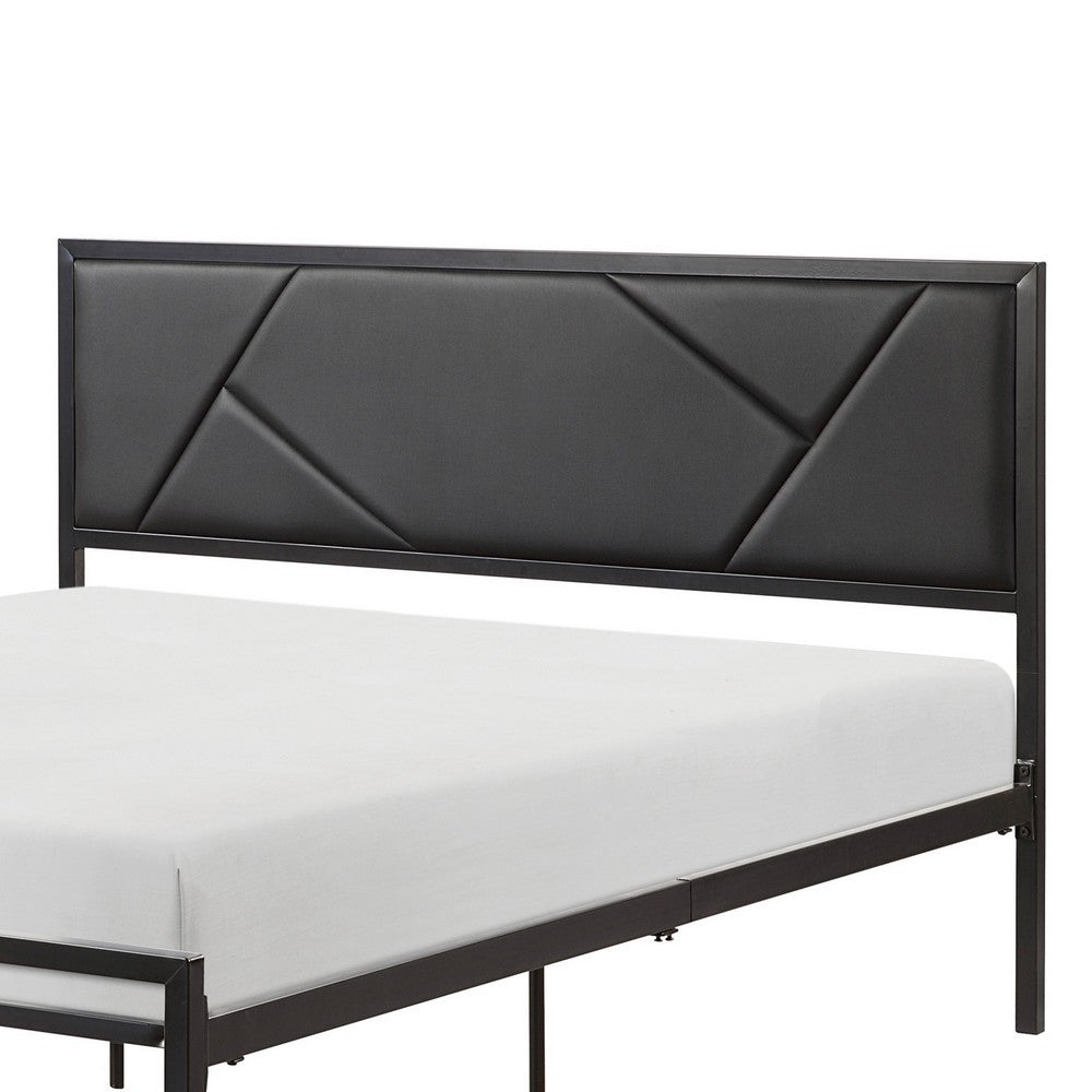 Nick Full Size Platform Bed, Black Faux Leather Upholstered Headboard - BM316831