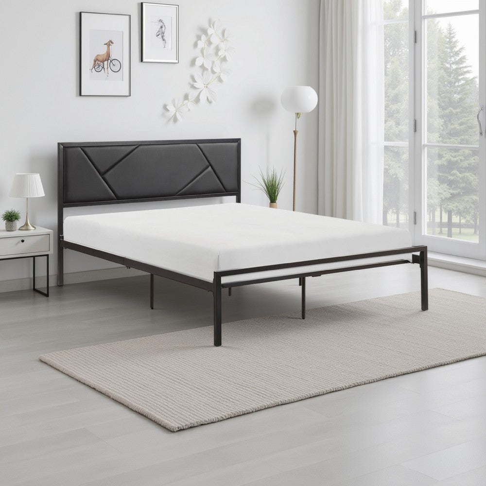 Nick Full Size Platform Bed, Black Faux Leather Upholstered Headboard - BM316831
