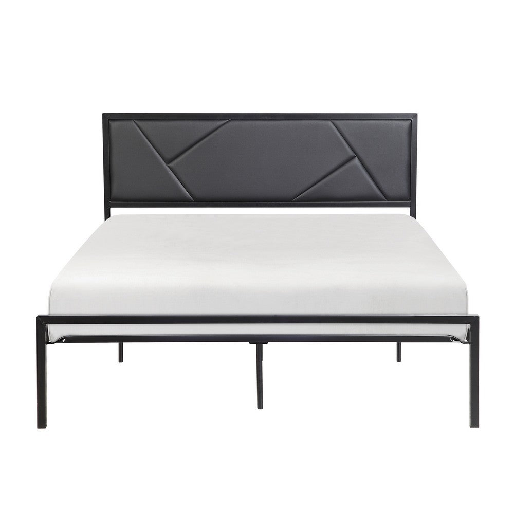 Nick Twin Size Platform Bed, Black Faux Leather Upholstered Headboard - BM316832