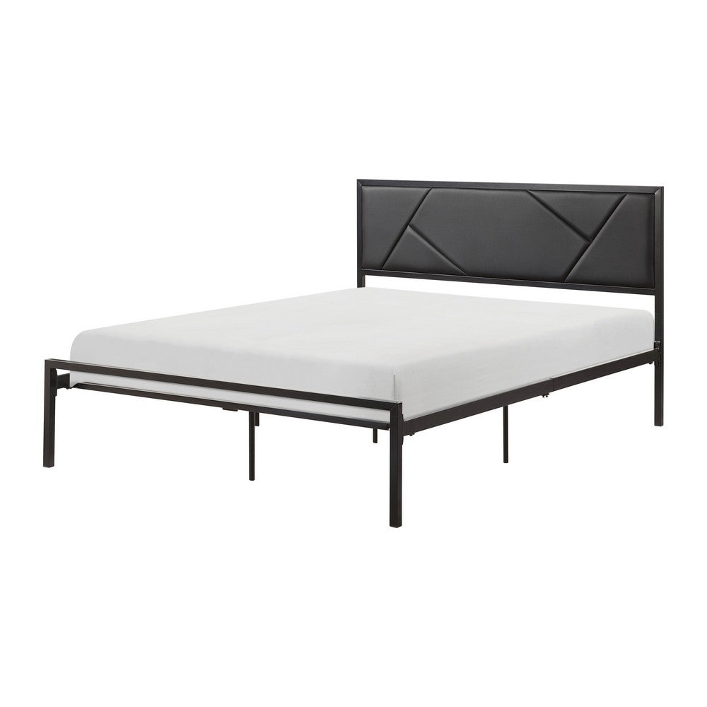 Nick Twin Size Platform Bed, Black Faux Leather Upholstered Headboard - BM316832