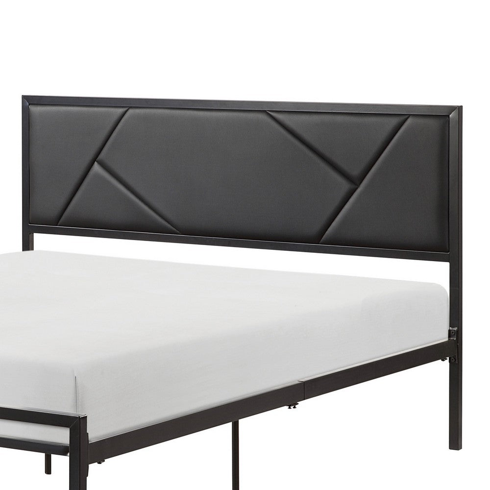 Nick Twin Size Platform Bed, Black Faux Leather Upholstered Headboard - BM316832