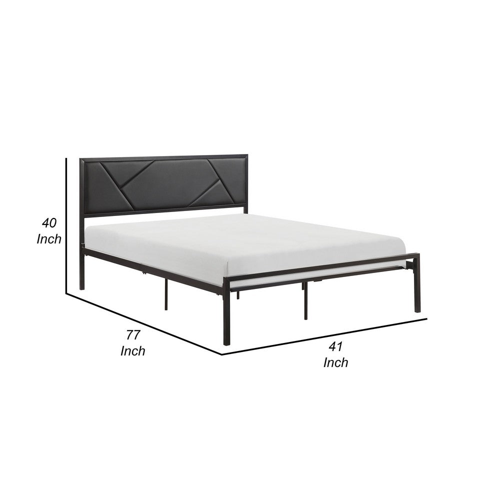 Nick Twin Size Platform Bed, Black Faux Leather Upholstered Headboard - BM316832