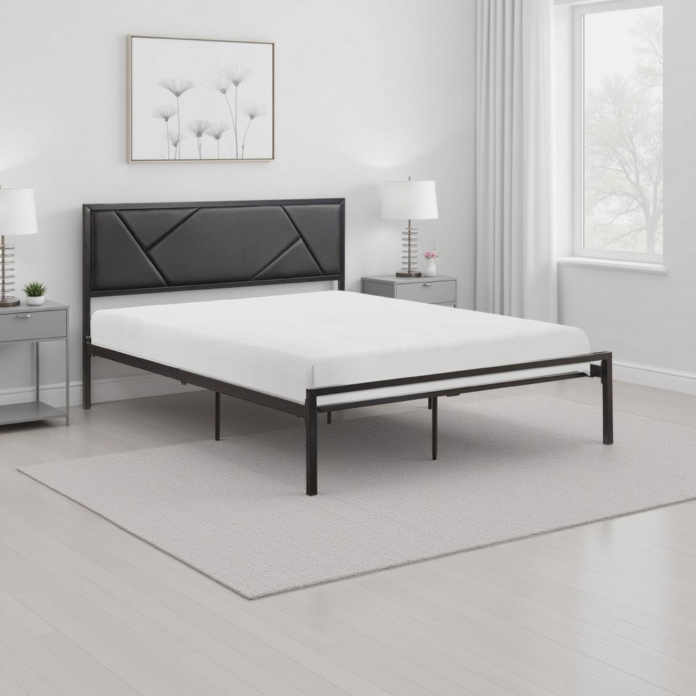 Nick Twin Size Platform Bed, Black Faux Leather Upholstered Headboard - BM316832