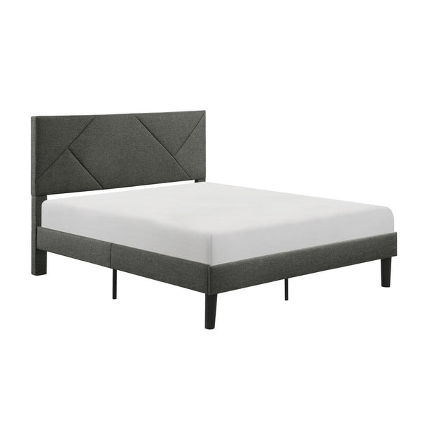 Heny Full Platform Bed, Wood, Panel Headboard, Gray Polyester Upholstery - BM316833