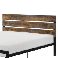 Mars Full Platform Bed, Brown Faux Wood Slat Headboard, Black Metal Frame - BM316834