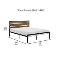 Mars Full Platform Bed, Brown Faux Wood Slat Headboard, Black Metal Frame - BM316834