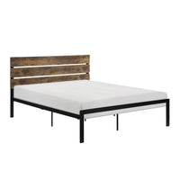 Mars Full Platform Bed, Brown Faux Wood Slat Headboard, Black Metal Frame - BM316834