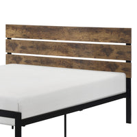 Mars Twin Platform Bed, Brown Faux Wood Slat Headboard, Black Metal Frame - BM316835