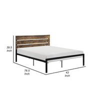 Mars Twin Platform Bed, Brown Faux Wood Slat Headboard, Black Metal Frame - BM316835