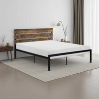 Mars Twin Platform Bed, Brown Faux Wood Slat Headboard, Black Metal Frame - BM316835