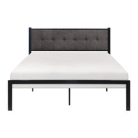 Sam Full Platform Bed, Button Black Tufted Polyester Upholstery Metal Frame - BM316836