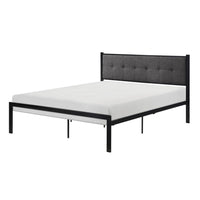 Sam Full Platform Bed, Button Black Tufted Polyester Upholstery Metal Frame - BM316836