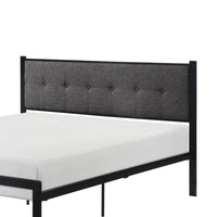 Sam Full Platform Bed, Button Black Tufted Polyester Upholstery Metal Frame - BM316836