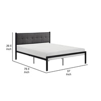 Sam Full Platform Bed, Button Black Tufted Polyester Upholstery Metal Frame - BM316836