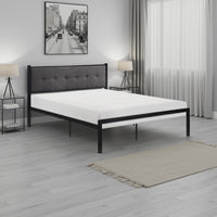 Sam Full Platform Bed, Button Black Tufted Polyester Upholstery Metal Frame - BM316836