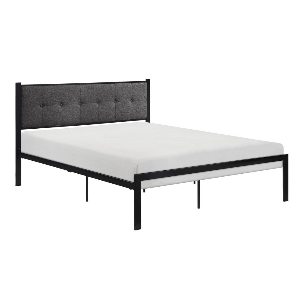 Sam Full Platform Bed, Button Black Tufted Polyester Upholstery Metal Frame - BM316836