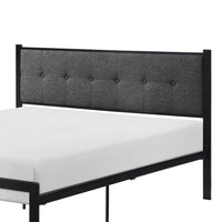 Sam Twin Platform Bed, Button Black Tufted Polyester Upholstery Metal Frame - BM316837