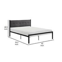 Sam Twin Platform Bed, Button Black Tufted Polyester Upholstery Metal Frame - BM316837