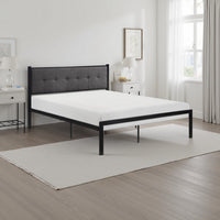 Sam Twin Platform Bed, Button Black Tufted Polyester Upholstery Metal Frame - BM316837