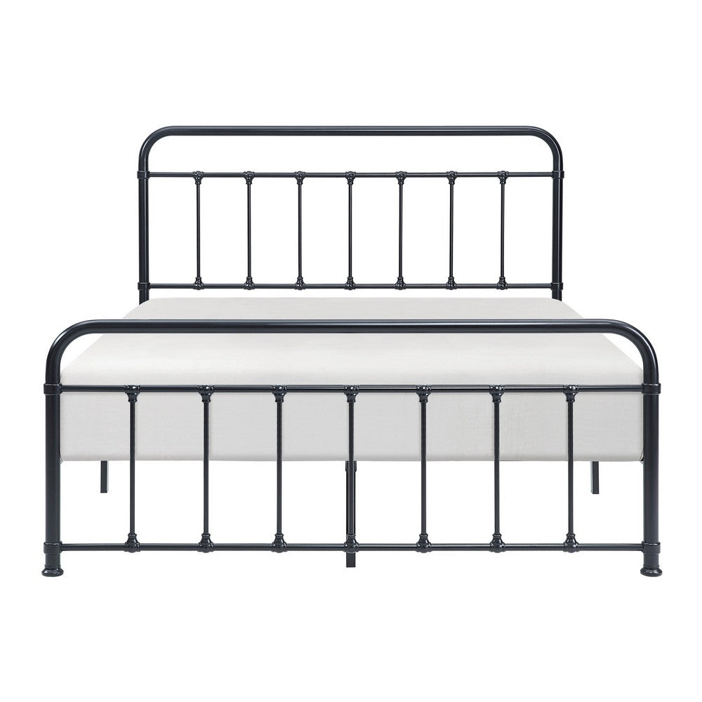 Ryan Full Size Metal Bed, Platform Foundation, Black Curved Spindle Frame - BM316838