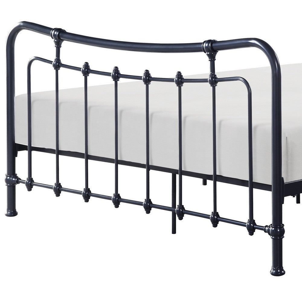 Ryan Full Size Metal Bed, Platform Foundation, Black Curved Spindle Frame - BM316838