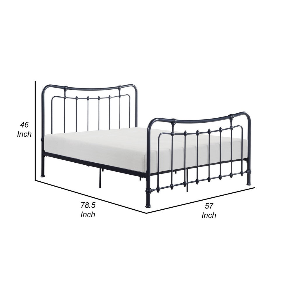 Ryan Full Size Metal Bed, Platform Foundation, Black Curved Spindle Frame - BM316838