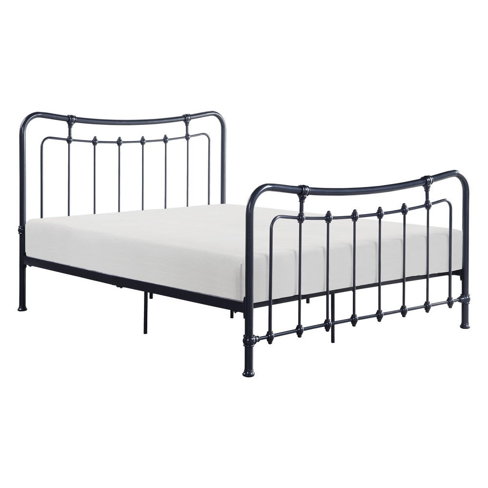 Ryan Full Size Metal Bed, Platform Foundation, Black Curved Spindle Frame - BM316838