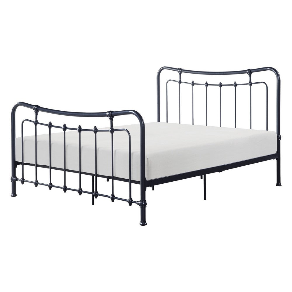 Ryan Twin Size Metal Bed, Platform Foundation, Black Curved Spindle Frame - BM316839