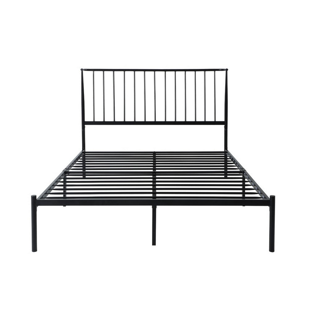 Angie Full Platform Metal Bed, Subtly Angled Slats on Headboard, Black - BM316840