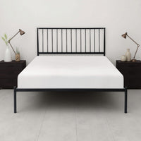 Angie Full Platform Metal Bed, Subtly Angled Slats on Headboard, Black - BM316840