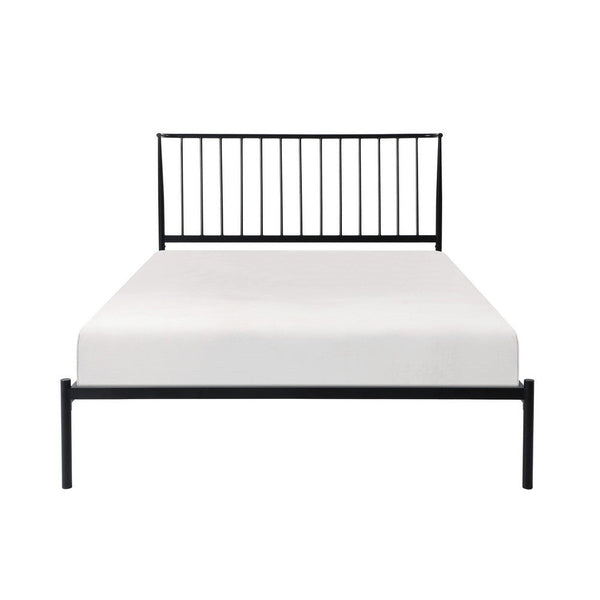 Angie King Size Platform Metal Bed, Subtly Angled Slats on Headboard, Black - BM316841