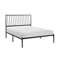 Angie King Size Platform Metal Bed, Subtly Angled Slats on Headboard, Black - BM316841