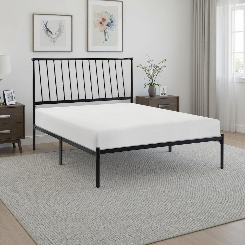 Angie King Size Platform Metal Bed, Subtly Angled Slats on Headboard, Black - BM316841