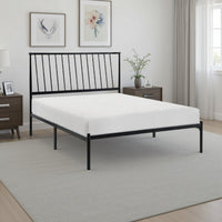 Angie King Size Platform Metal Bed, Subtly Angled Slats on Headboard, Black - BM316841