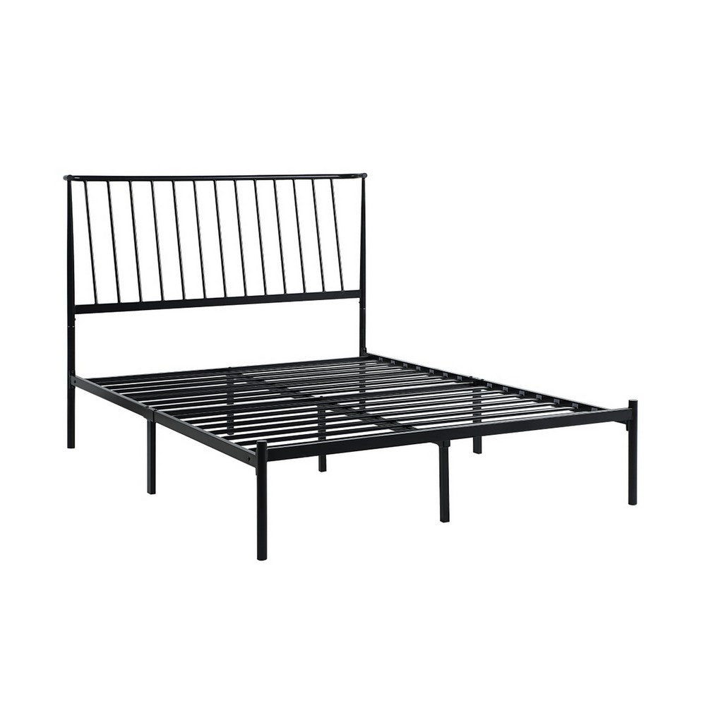 Angie Twin Size Platform Metal Bed, Subtly Angled Slats on Headboard, Black - BM316842