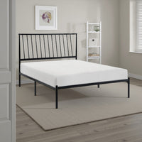 Angie Twin Size Platform Metal Bed, Subtly Angled Slats on Headboard, Black - BM316842