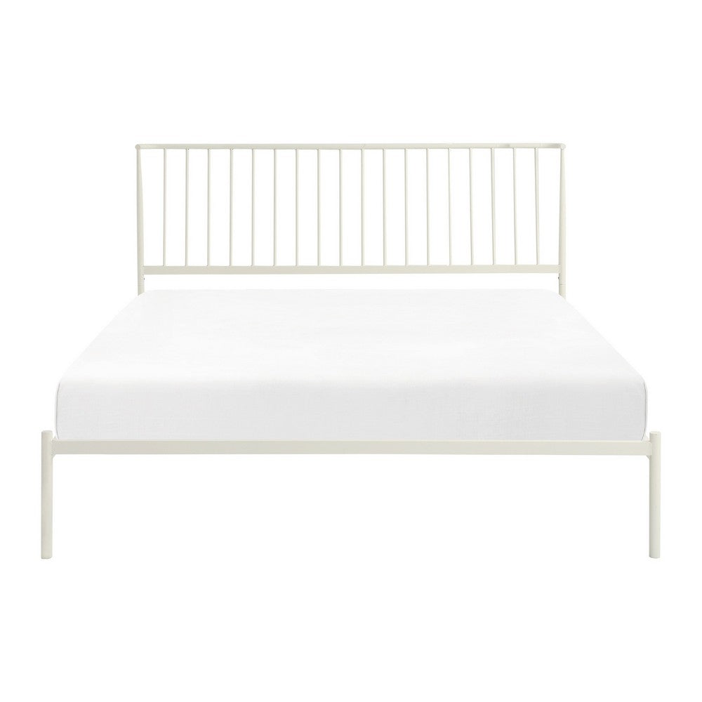 Angie Full Platform Metal Bed, Subtly Angled Slats on Headboard, White - BM316843