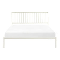 Angie Full Platform Metal Bed, Subtly Angled Slats on Headboard, White - BM316843