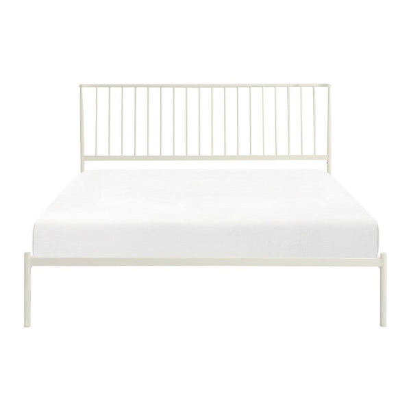 Angie Full Platform Metal Bed, Subtly Angled Slats on Headboard, White - BM316843