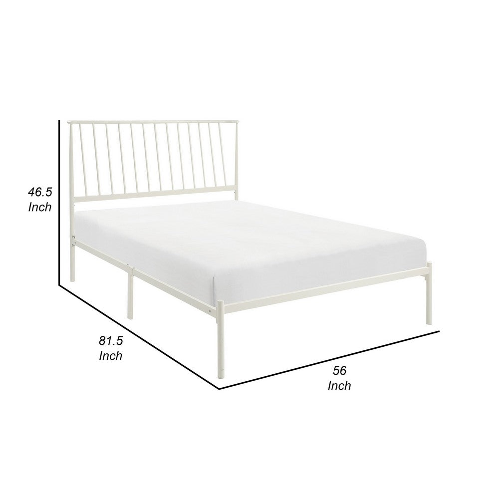 Angie Full Platform Metal Bed, Subtly Angled Slats on Headboard, White - BM316843