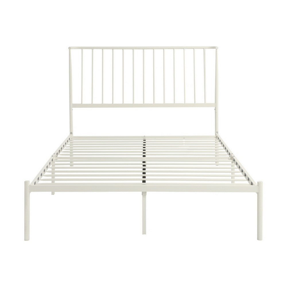 Angie King Size Platform Metal Bed, Subtly Angled Slats on Headboard, White - BM316844